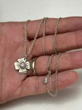 PANDANTIV + LANT lung ARGINT 925 - PANDORA - Floare cu Zirconia Roz - Original !
