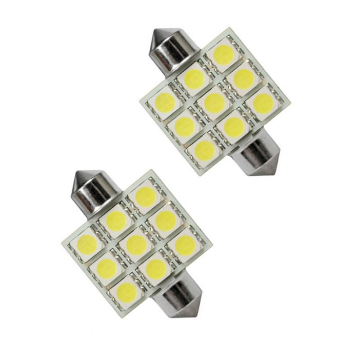 Becuri auto Vecta cu 9 leduri SMD 12V T11x36mm C5W alb sofit Festoon 5050SMD Kft Auto