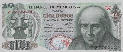 !!! MEXIC - 10 PESOS 1975 - P 63 h 4 - UNC / SERIA DZ / CEA DIN SCAN foto
