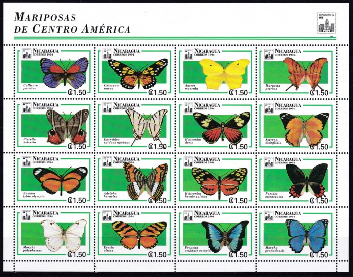 DB1 Fauna Fluturi Nicaragua MS MNH