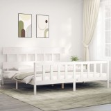 Gossi cadru pat cu tablie 200x200 cm, alb, lemn masiv