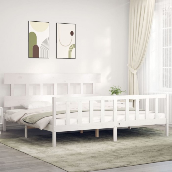 Gossi cadru pat cu tablie 200x200 cm, alb, lemn masiv