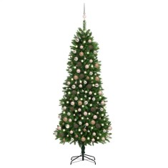 vidaXL Brad Crăciun pre-iluminat artificial set globuri verde 240 cm 3077643