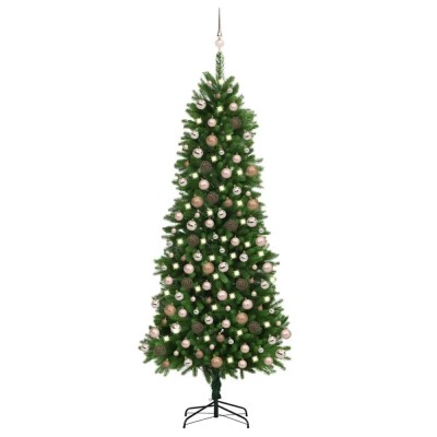 Brad Crăciun pre-iluminat artificial set globuri verde 240 cm foto
