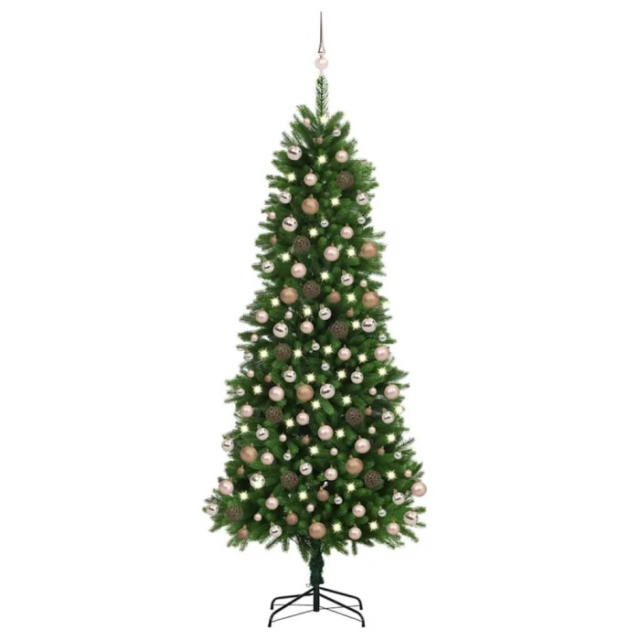 Brad Crăciun pre-iluminat artificial set globuri verde 240 cm
