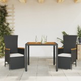 VidaXL Set mobilier de grădină cu perne, 3 piese, negru, poliratan
