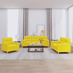 vidaXL Set de canapele cu perne, 3 piese, galben deschis, textil foto