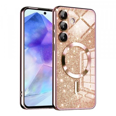 Husa MagSafe pentru Samsung Galaxy A55 5G A556, Techsuit, Luxury Glitter, Roz Aurie foto