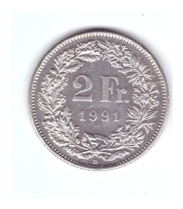 Moneda Elvetia 2 francs/franci 1991, stare foarte buna, curata
