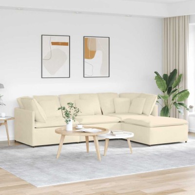 vidaXL Canapea modulară cu taburet și perne, țesătură velur, crem 3321319 foto