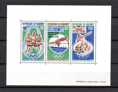 Benin (Dahomey) 1972 - Jocurile Olimpice Munchen, medaliați, supratipar, bloc neuzat foto