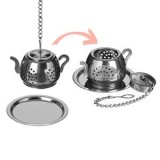 Infuzor de ceai din otel inoxidabil, forma de cana, cu capac si lant, argintiu, &Oslash;3,5x2,5 cm, CMCLASS