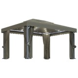 Pavilion cu perdea &amp; sir de lumini LED, gri taupe, 4x3 m
