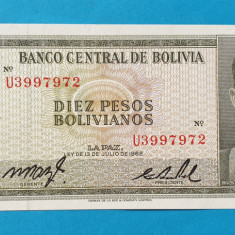 10 Pesos 1962 Bancnota veche Bolivia - UNC