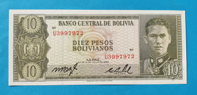 10 Pesos 1962 Bancnota veche Bolivia - UNC foto