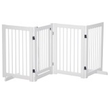 Grilă pentru c&acirc;ini PawHut cu picioare de susținere 204 x 75 cm din lemn, Grilă de protecție pentru c&acirc;ini cu uși pentru scări, uși, bucătărie, hol, 4 p