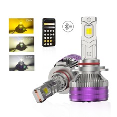 Set 2 Becuri Auto HB4 9006 LED CSP 160W 3000K 4300K 6500K Galben-Alb Reglabil Din Aplicatie, 16000LM Canbus, Fara Eroare de Bec Ars, cu Ventilator pen