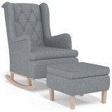 Cumpara ieftin Fotoliu balansoar cu taburet, gri deschis, material textil