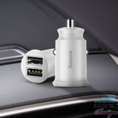 Incarcator Auto cu Incarcare Rapida Samsung iPhone Universal Dual Port USB Alb foto