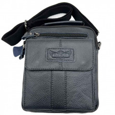 Borseta Barbati Neagra - Navy, Ruff Ryder| Piele Naturala, 23 cm x 20 x 7.5 cm