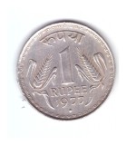 Moneda India 1 rupee 1977 Bombay, stare buna, curata, Asia, Cupru-Nichel