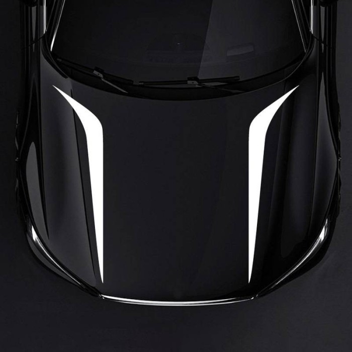 Set 2 stickere autoadezive Tuning, model &quot;Hood Stripes V2&quot;, dimensiune 100 x 26 cm, culoare Alba