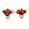 Cercei Argint 925 Placat Aur Roz, Coral Roșu Sardinia &amp; Agat Negru Natural, Supreme, 3.5cm, Made in Italy