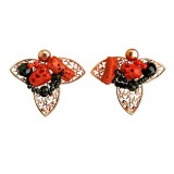 Cumpara ieftin Cercei Argint 925 Placat Aur Roz, Coral Roșu Sardinia &amp; Agat Negru Natural, Supreme, 3.5cm, Made in Italy