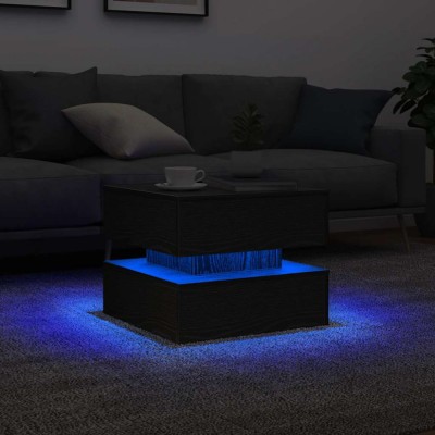 vidaXL Masuta de cafea cu lumini LED Stejar negru 50x50x40 cm foto