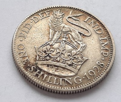 374. Moneda Marea Britanie 1 shilling 1928 (George V) (argint 0.500) foto