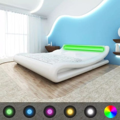 Cadru de pat cu LED, piele artificiala, 140 x 200 cm, Alb foto