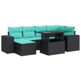 Set mobilier gradina perne 9 piese negru poliratan/lemn acacia