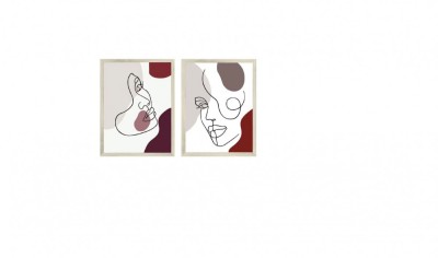 Tablou decorativ cu cadru din lemn si model abstract cu fete feminine, pentru living, dormitor sau hol, ConceptSeller foto