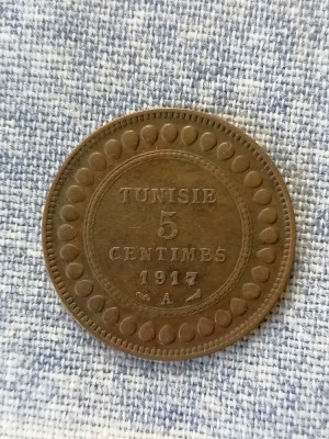 MONEDA - 5 CENTIMES 1917-A-Tunisia-aunc. foto