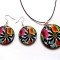 Set bijuterii lemn cu flori stilizate multicolore 40680
