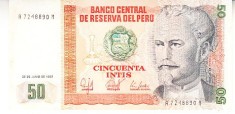 B11 4 - Bancnota foarte veche - Peru - 50 intis - 1987