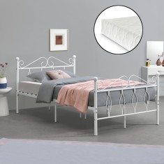 Pat metalic Apolda W120 cu saltea alb mat [en.casa] HausGarden Leisure