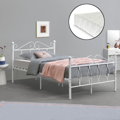 Pat metalic Apolda W120 cu saltea alb mat [en.casa] HausGarden Leisure foto