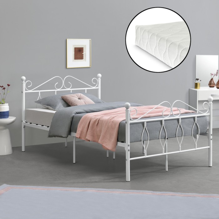 Pat metalic Apolda W120 cu saltea alb mat [en.casa] HausGarden Leisure