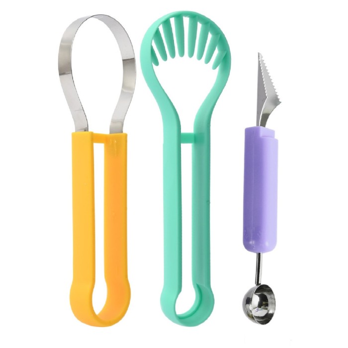 Ustensila bucatarie 4 in 1 pentru taiat si decorat fructe flippy, material inox si plastic, compact, 28x6.2 cm, multicolor