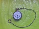H195-Ceas buzunar argint anii 1870-1900 FUNCTIONAL marcat 0,800 Cylyndre Remontoire 6 Rubis stare foarte buna excelenta, cadran litere romane gravat.