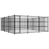 Padoc Caini Exterior vidaXL 450x450x185cm Negru Otel Tarc Cusca Caini Siguranta Spatiu Joaca Dresaj
