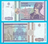 Romania (p#103) 5.000 Lei 1992 UNC &#039;Varianta cu Sigiliu&#039; serie: C.0003 000194