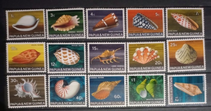 Papua Noua Guinee 1968 fauna marina melci, midii , calamari serie 15v nestampilata