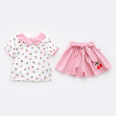 Costumas alb cu roz pentru fetite - Cirese (Marime Disponibila: 18-24 luni)