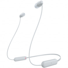 Casti In-Ear Sony WI-C100W, Wireless, Bluetooth, IPX4, Microfon, Fast pair, Autonomie 25 ore, Alb