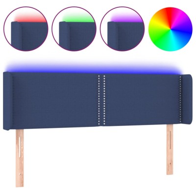 Tablie de pat cu LED, albastru, 147x16x78/88 cm, textil foto