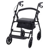 HOMCOM Cadru de mers pliabil pentru v&acirc;rstnici cu șezut și 4 roți m&acirc;ner ergonomic reglabil pe &icirc;nălțime fr&acirc;ne cu levier coș negru | Aosom Romania