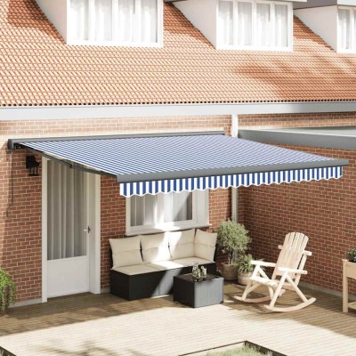 vidaXL Copertină retractabilă albastru/alb, 4x3 m, textil/aluminiu foto