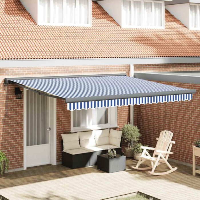 vidaXL Copertină retractabilă albastru/alb, 4x3 m, textil/aluminiu